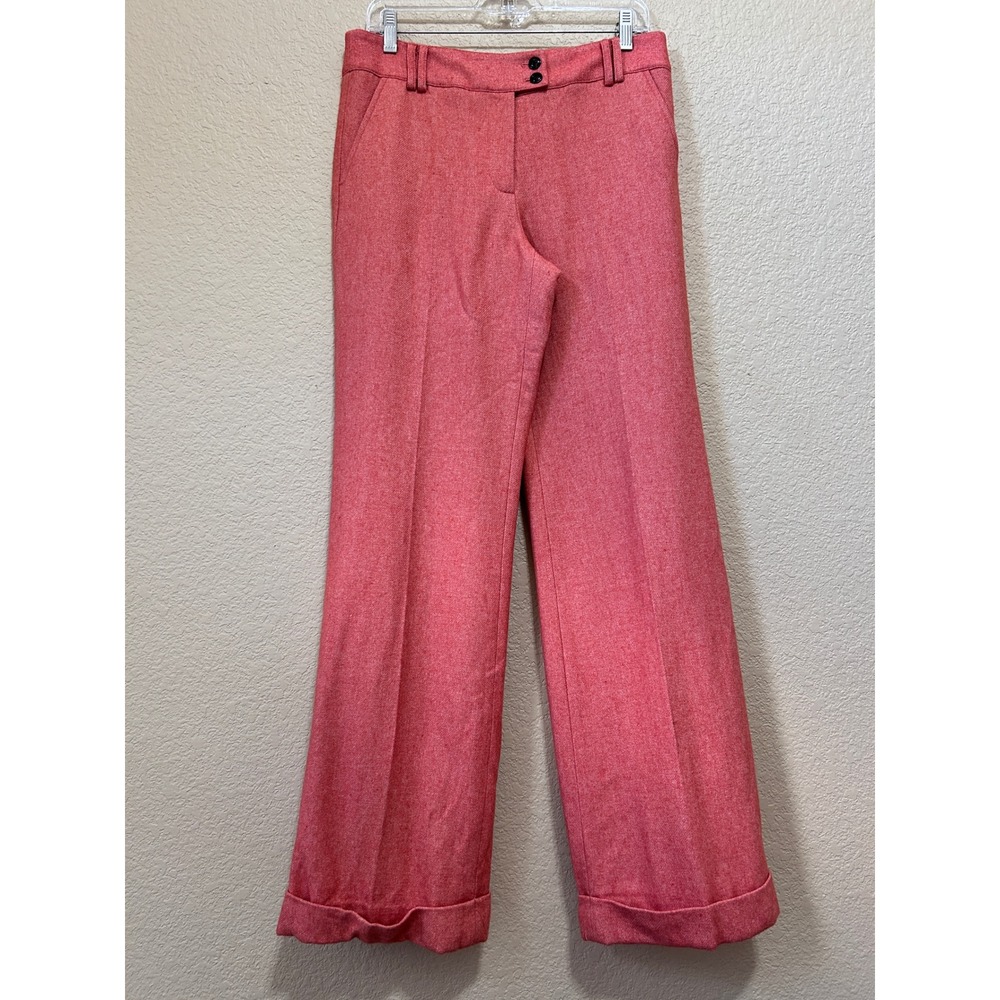 Talbots 8 Coral Pink Wool Blend Wide Leg Cuffed Trousers Career Pants